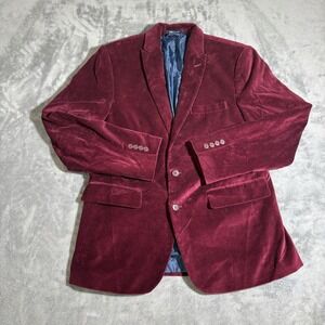 Argyleculture Burgundy Red Medium Velvet Blazer Sports coat Mens Long